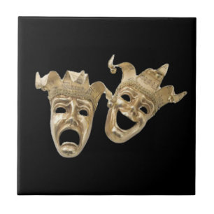 De Cerâmica Comédia e Tragédia Máscaras R Azulejo Preto