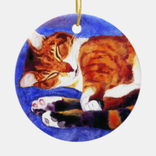 De Cerâmica Comprimido Dormindo Ornamento por Gato - "Tigre"