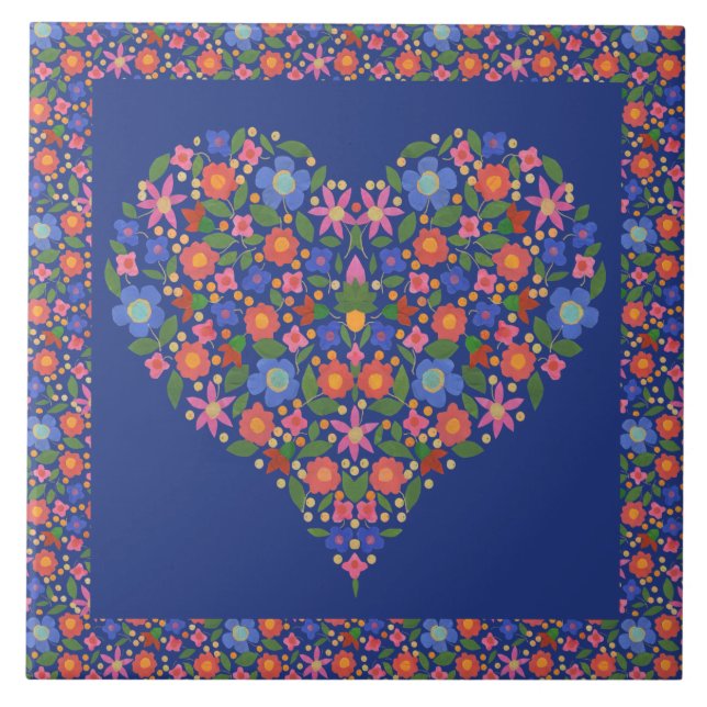 De Cerâmica Coração floral da arte popular no azulejo dos (Frente)