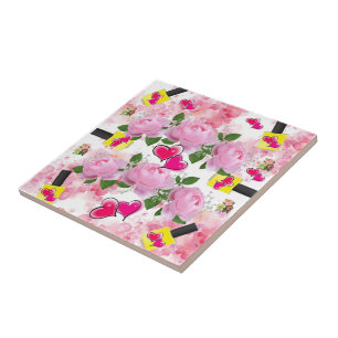 De Cerâmica Corações cor-de-rosa com Azulejo cerâmico unhas am