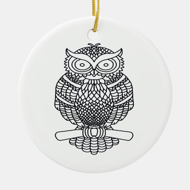 De Cerâmica Coruja (redondo branco) - Ornamento cerâmico (Frente)