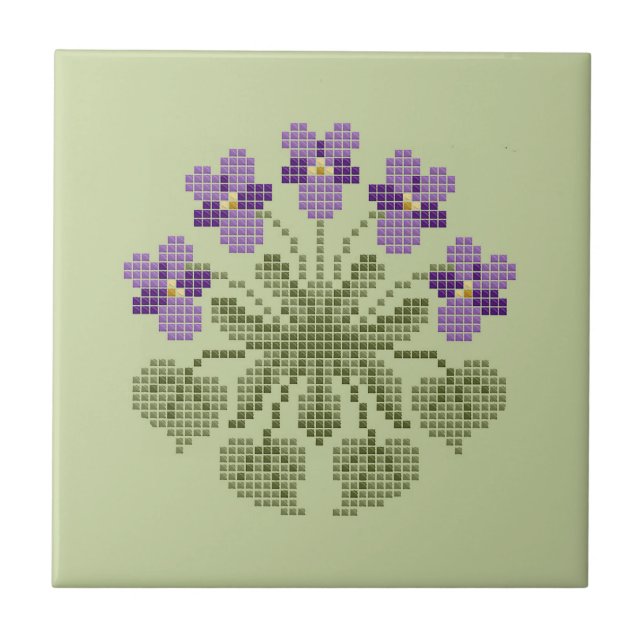 De Cerâmica "Cross Stitch" viola Azulejo cerâmico (Frente)