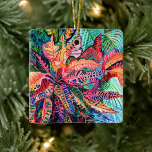 De Cerâmica Croton Colorido Exótico Deixa Ornamento Cerâmico