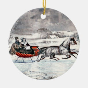 De Cerâmica Currier & Ives - ornamento - a estrada, inverno