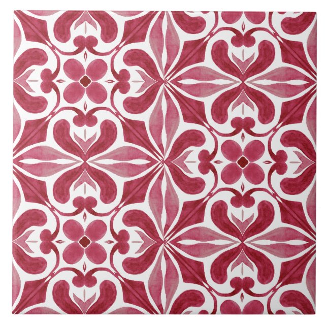 De Cerâmica Decorative Red Azulejo Tile Patchwork Pattern (Frente)