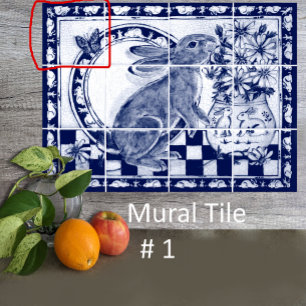 De Cerâmica Dedham Blue White Rabbit Bunny Mural Azulejo # 1