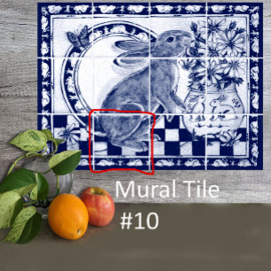 De Cerâmica Dedham Blue White Rabbit Bunny Mural Azulejo # 10
