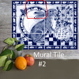 De Cerâmica Dedham Blue White Rabbit Bunny Mural Azulejo # 2