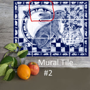 De Cerâmica Dedham Blue White Rabbit Bunny Mural Azulejo # 2