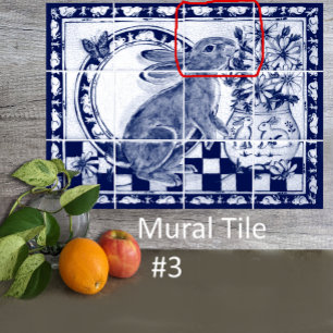 De Cerâmica Dedham Blue White Rabbit Bunny Mural Azulejo # 3