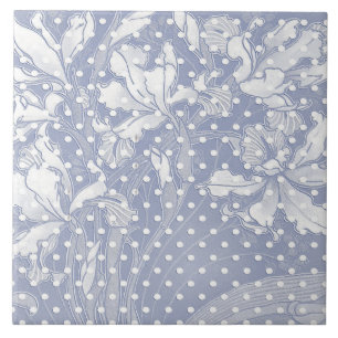 De Cerâmica Desenho Floral Art Nouveau, Azulejo Branco no Azul