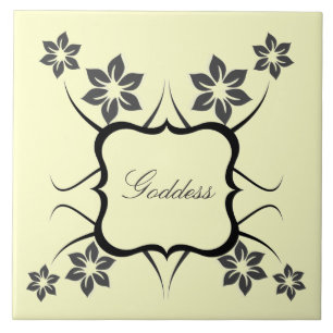 De Cerâmica Deusa Azulejo Floral, Cinza Escura