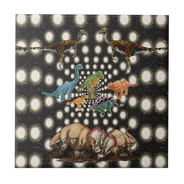 De Cerâmica Dinossauros circulares brancos e negros do Azulejo (Frente)