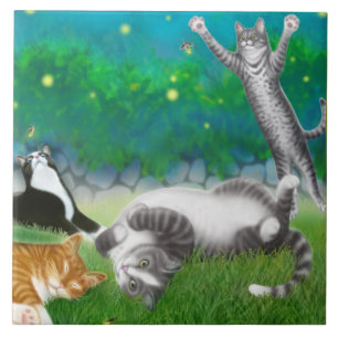 De Cerâmica Divertimento do gatinho com azulejo dos vaga-lume