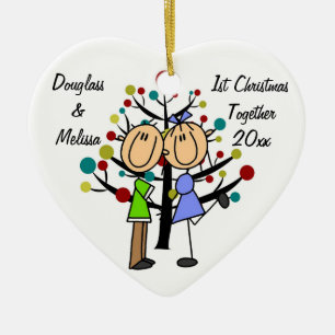 De Cerâmica Do casal ø do Natal ornamento do coração junto