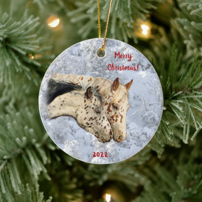 De Cerâmica Dois Cavalos no Ornamento Cerâmico da Neve (Árvore)
