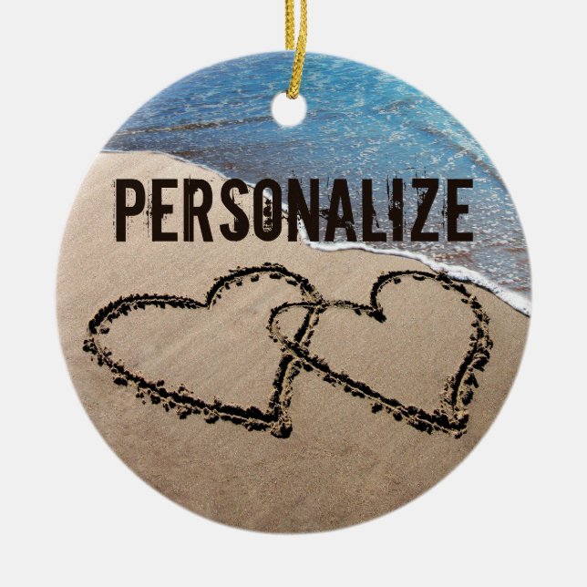 De Cerâmica Dois Corações No Ornamento Da Areia (Frente)