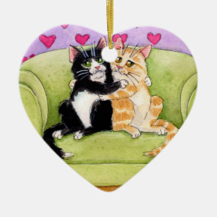 De Cerâmica Dois ornamento dos gatos Natal ou dos namorados