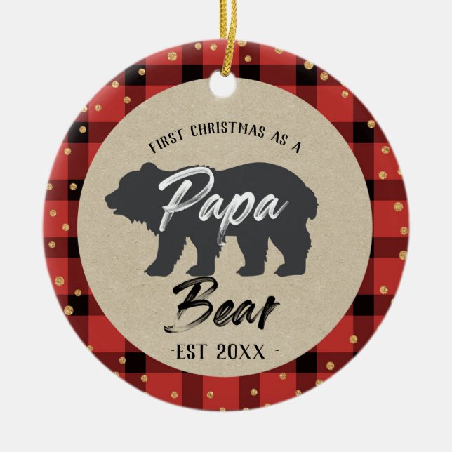 De Cerâmica Dourado Natal Russo como Ornamento Papá Urso (Frente)
