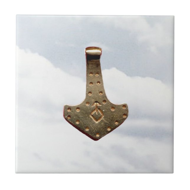 De Cerâmica Dourado Thor Hammer nuvens azulejo pequeno (Frente)