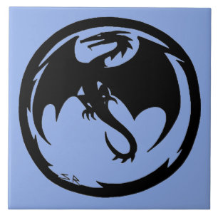 De Cerâmica Dragão Negro Grande azulejo Azul
