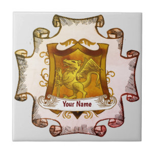 De Cerâmica Dragon Shield Family Crest Surname azulejo