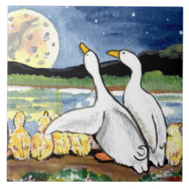 De Cerâmica Duck Family Ducklings Assista Moon 6" Azulejo Triv