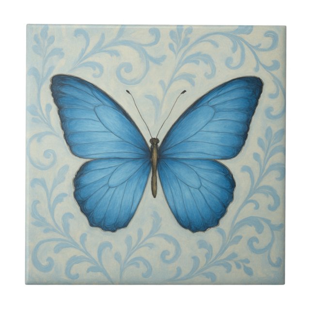 De Cerâmica Elegante Blue Butterfly Azulejo cerâmico (Frente)