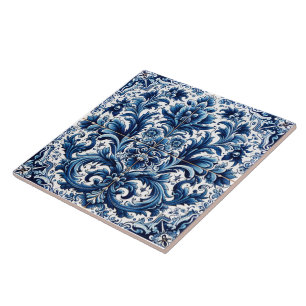 De Cerâmica Elegante Blue Floral Azulejo Art