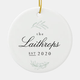 De Cerâmica Elegante Fronds Recém-casados Primeiro Ornamento d