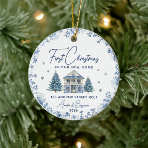 De Cerâmica elegante primeiro natal novo ornamento azul-lar