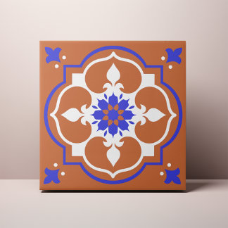 De Cerâmica Elegante Terracotta e Azulejo Flor Azul