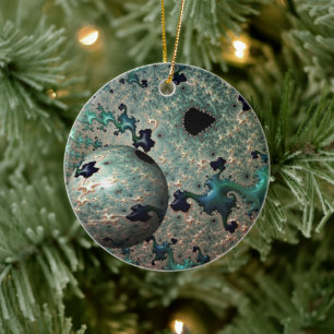 De Cerâmica Emerald e Dourado Mandelbrot com Ornamento Esfera