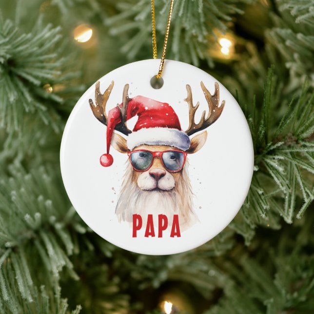 De Cerâmica Engraçado Reindeer Papa Ornamento Personalizado (Árvore)