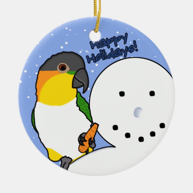 De Cerâmica Engraçado Snowman Negro Dirigiu Ornamento Caique (Frente)
