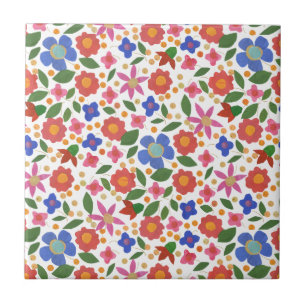De Cerâmica Estilo da arte popular floral no azulejo branco