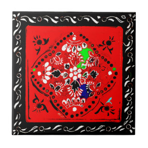 De Cerâmica Estilo indiano azulejo floral vermelho/preto