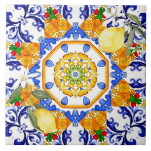 De Cerâmica Estilo siciliano,limões,majolica Azulejo cerâmico