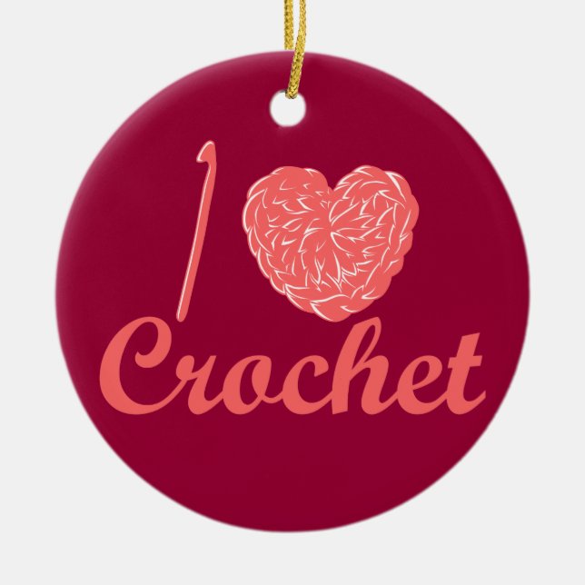 De Cerâmica Eu amo o ornamento do Crochet (Frente)
