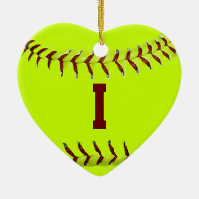 De Cerâmica Eu amo o ornamento do softball (Frente)