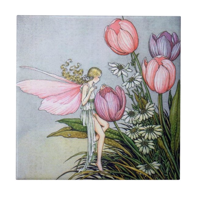 De Cerâmica Fada com Tulipas Azulejo cerâmico (Frente)
