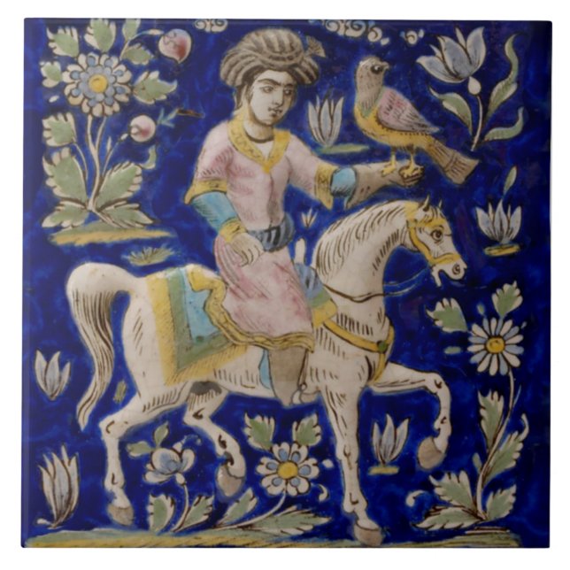 De Cerâmica Falconer persa no Azulejo antigo Repro Horseback (Frente)