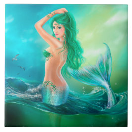 De Cerâmica Fantasia da sereia do azulejo no oceano
