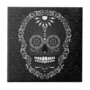 De Cerâmica Feliz Muertos - azulejo festivo do crânio do