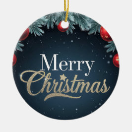 De Cerâmica Feliz Natal Azul Escuro e Ornamento Vermelho