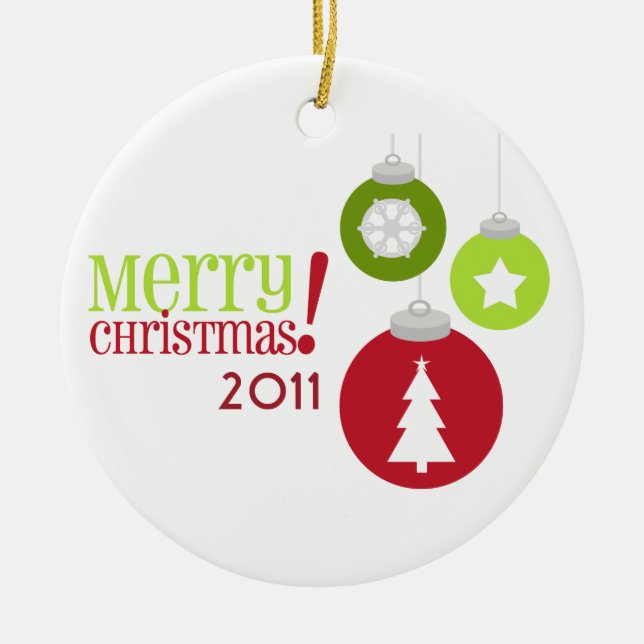 De Cerâmica Feliz Natal vermelho & ornamento verde das (Frente)