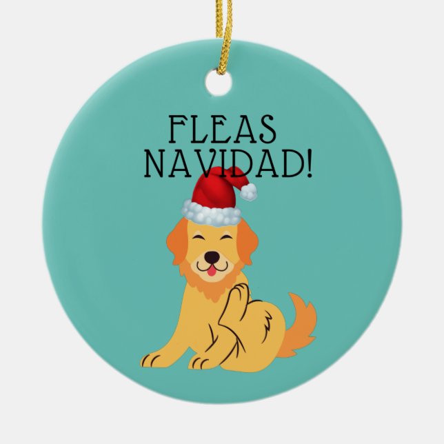 De Cerâmica Feliz Navidad "Fleas Navidad" Engraçado Ornamento  (Frente)