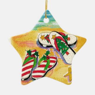 De Cerâmica Flip-flops do feriado - ornamento da estrela