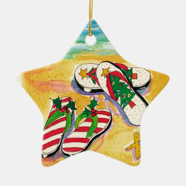 De Cerâmica Flip-flops do feriado - ornamento da estrela (Frente)