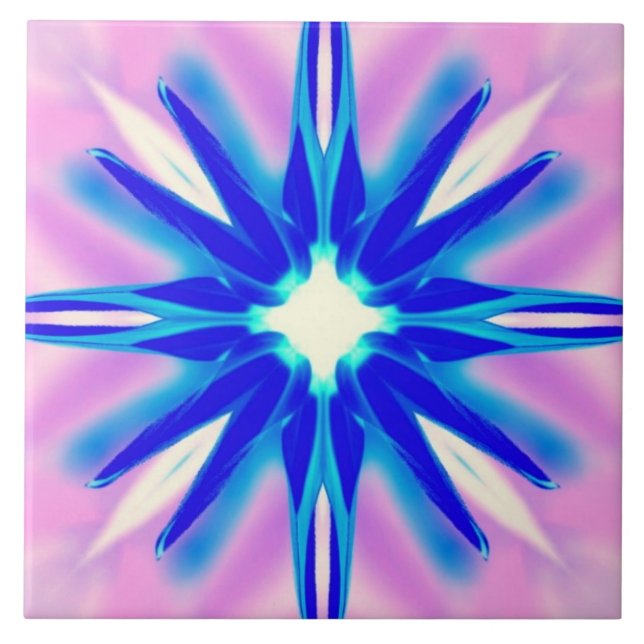 De Cerâmica flor azul no azulejo rosa (Frente)